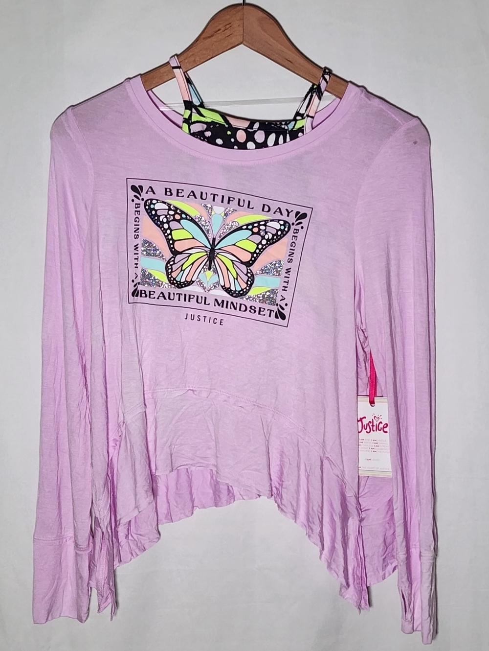 Girls Justice Long Sleeve Tee L Pink Butterfly Print